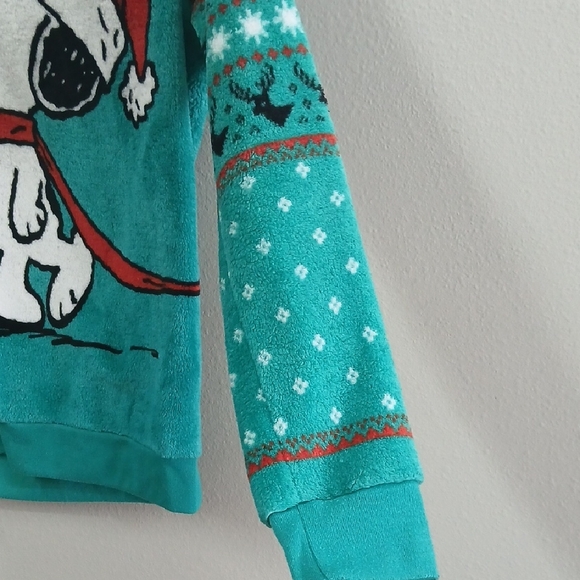 Peanuts Teal Fleece Hoodie with Snoopy Size Small - Picture 2 of 6